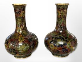 A pair of 20th century Japanese cloisonné vases decorated with chrysanthemums, height 13cm.