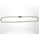 A single-stand pearl necklace with 9ct gold clasp,