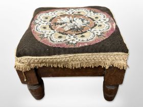 A Victorian mahogany beadwork footstool,