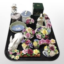 A group of porcelain flower posies, Villeroy & Boch figure of a rabbit,