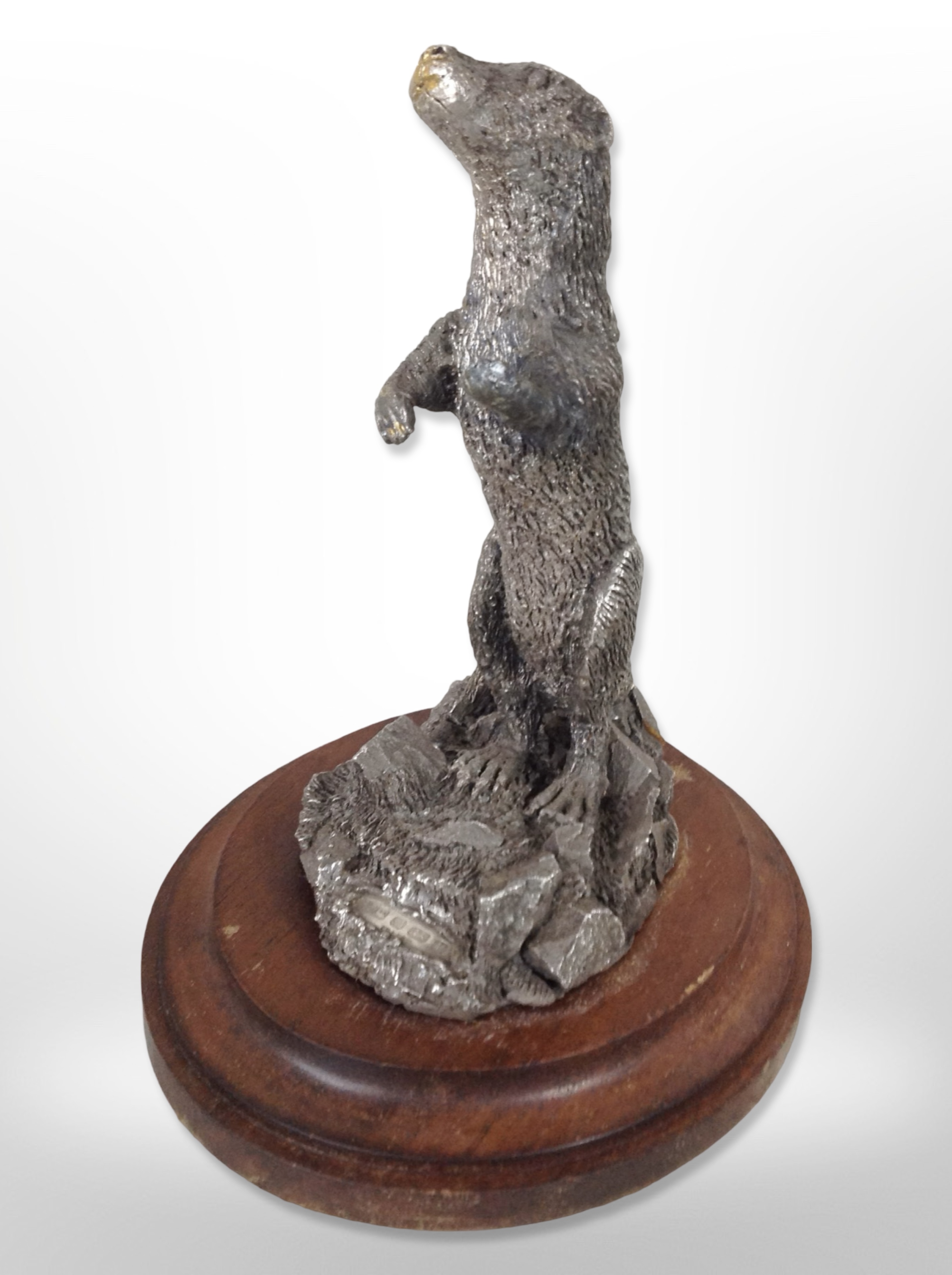 A modern filled-silver model of an otter on wooden plinth, Parkin Silversmiths Ltd, Sheffield 1986,