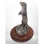 A modern filled-silver model of an otter on wooden plinth, Parkin Silversmiths Ltd, Sheffield 1986,