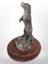 A modern filled-silver model of an otter on wooden plinth, Parkin Silversmiths Ltd, Sheffield 1986,