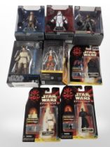 Three Disney Store Star Wars figurines, two further Black Series figurines,