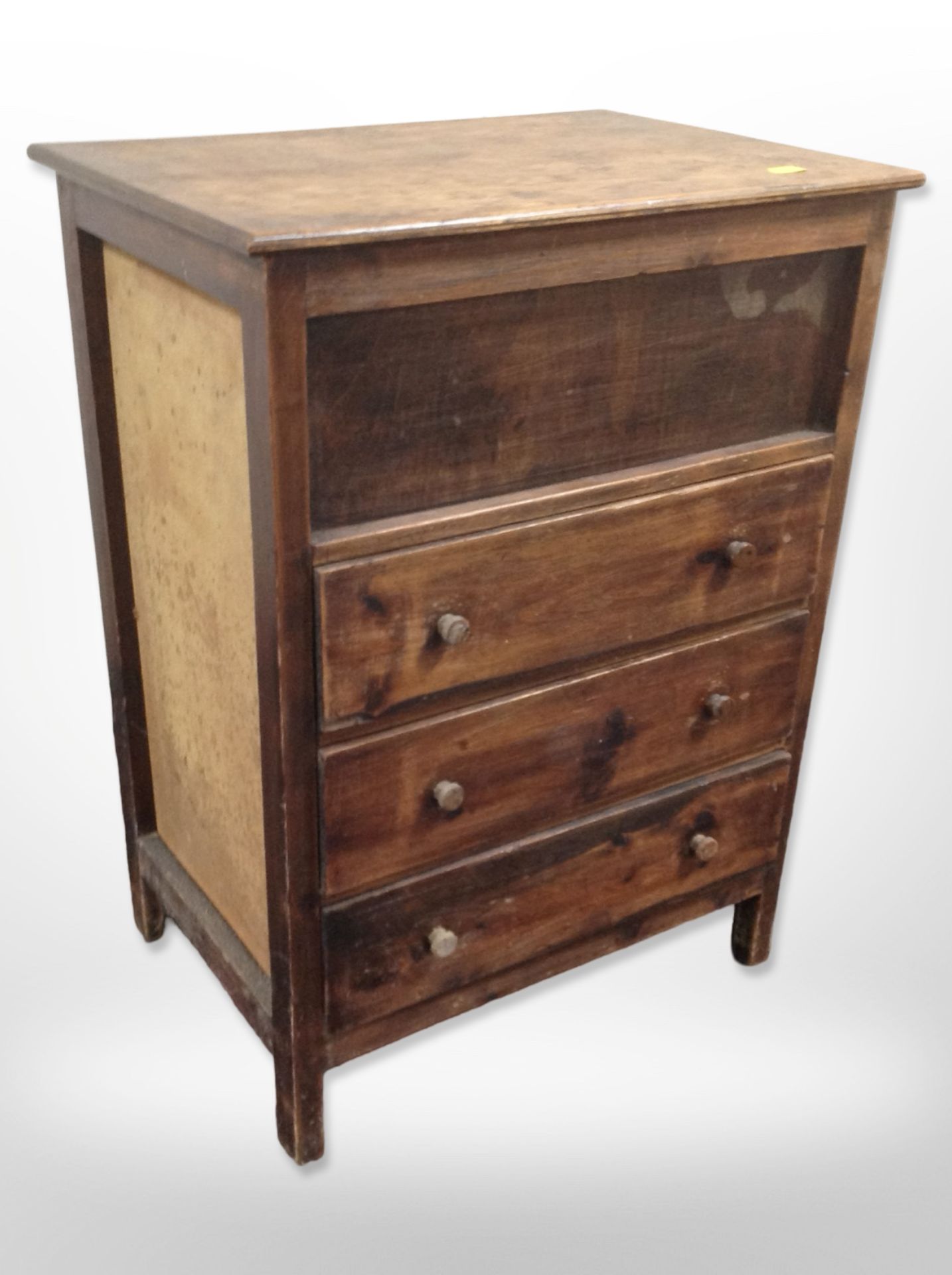 A mid-20th century three-drawer chest, width 46cm, together with a child's bentwood chair.