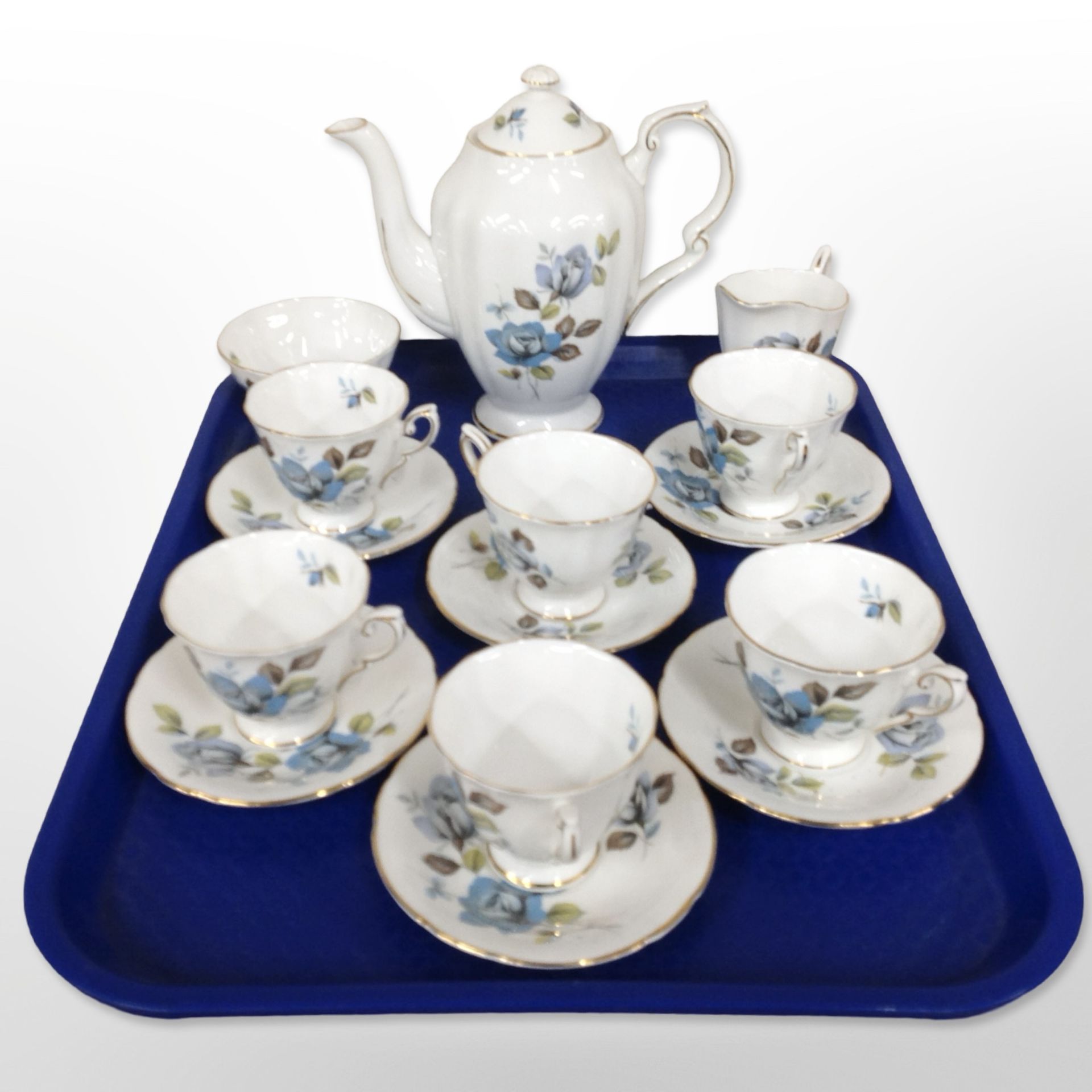 A 15-piece Paragon Blue Mist tea set.