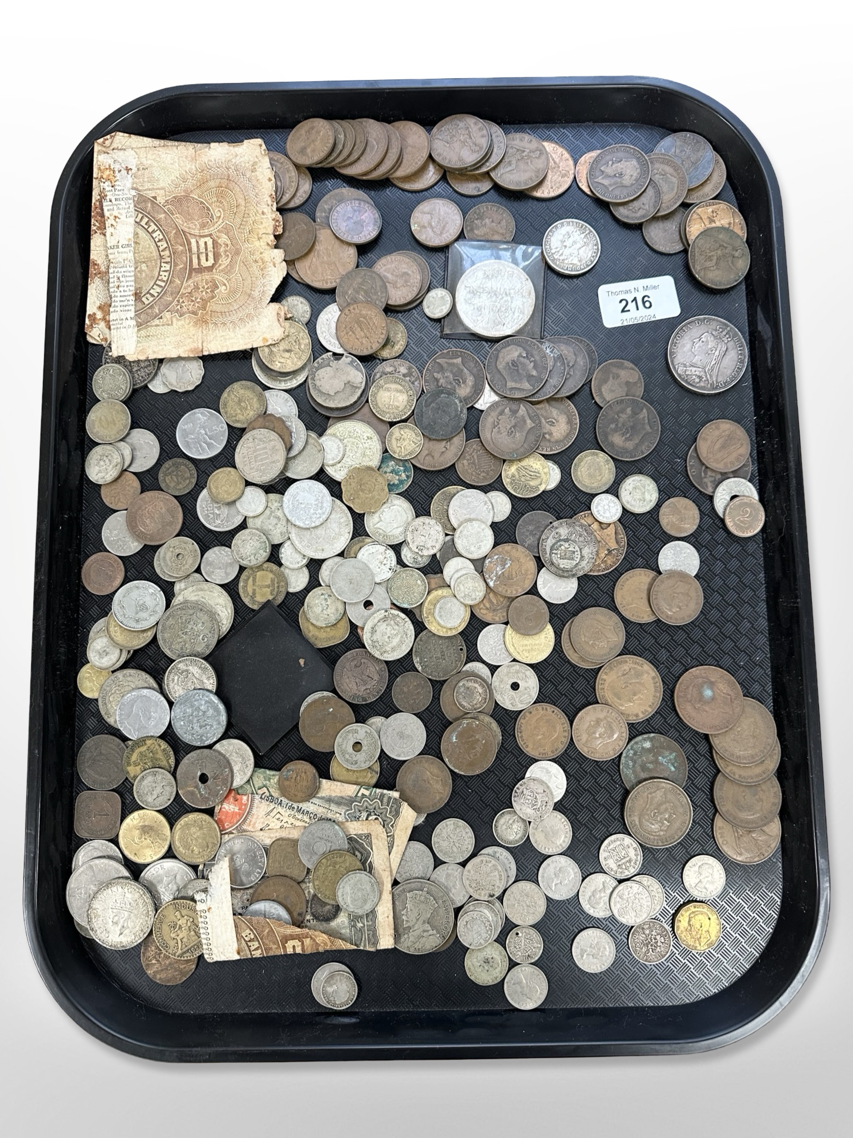 A collection of antique and later coins to include Victorian 1887 silver crown,