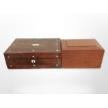 A Victorian rosewood and mother of pearl-inlaid jewellery box, width 35cm,