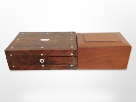 A Victorian rosewood and mother of pearl-inlaid jewellery box, width 35cm,