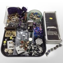 A quantity of modern costume jewellery, gent's gold-plated Raymond Weil wristwatch, cufflinks, etc.