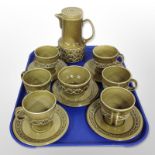 14 pieces of Beswick olive-glazed earthenware tea wares