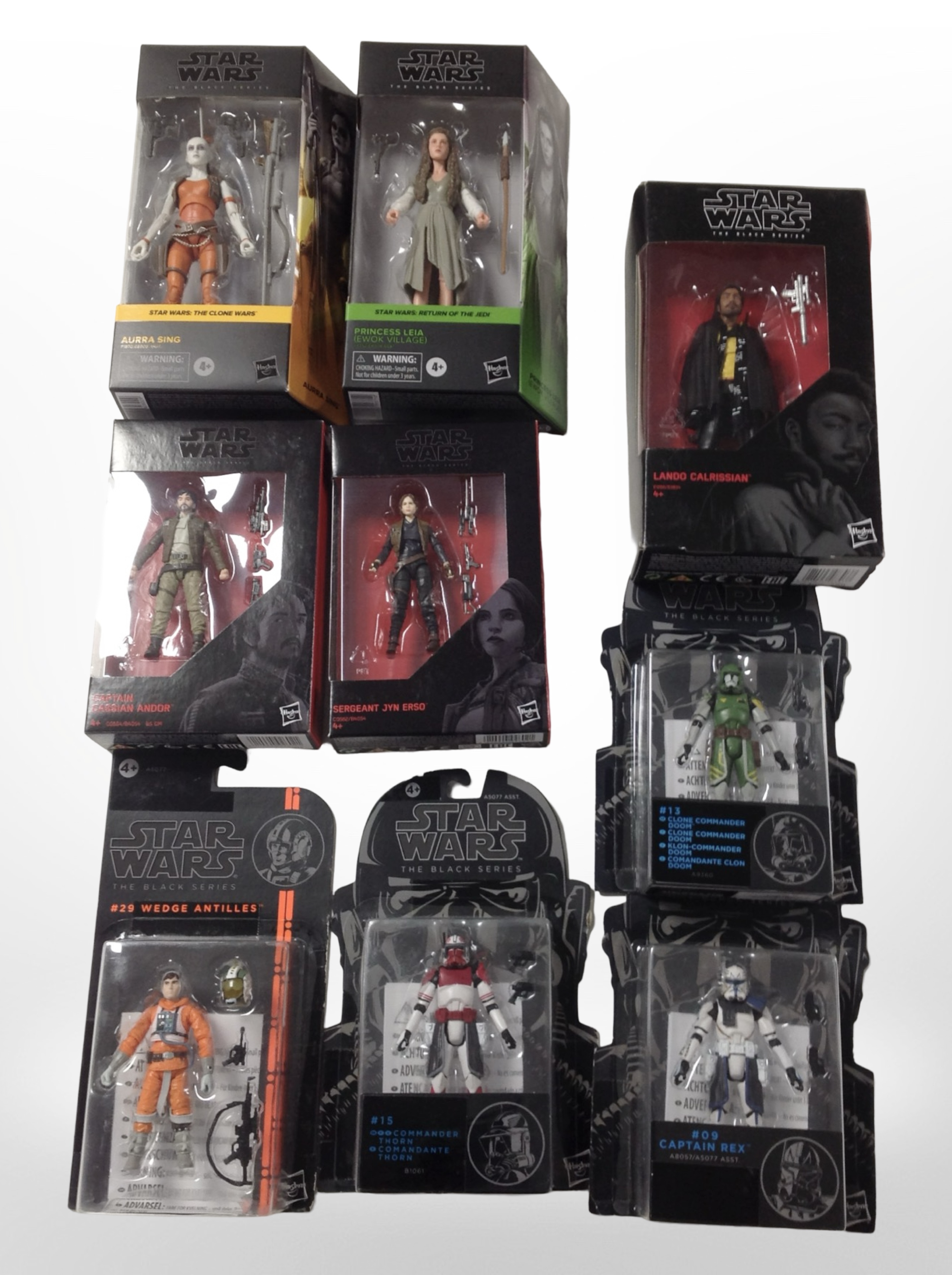 Nine Hasbro Star Wars The Black Series figurines, boxed.