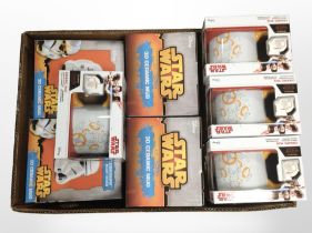 Four Disney Star Wars 3D ceramic mugs and seven further Funko Star Wars ceramic mugs, all boxed.