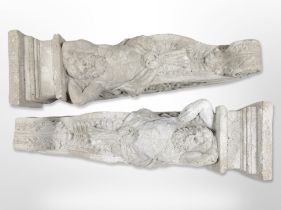 A pair of concrete classical-style corbels, length 70cm.