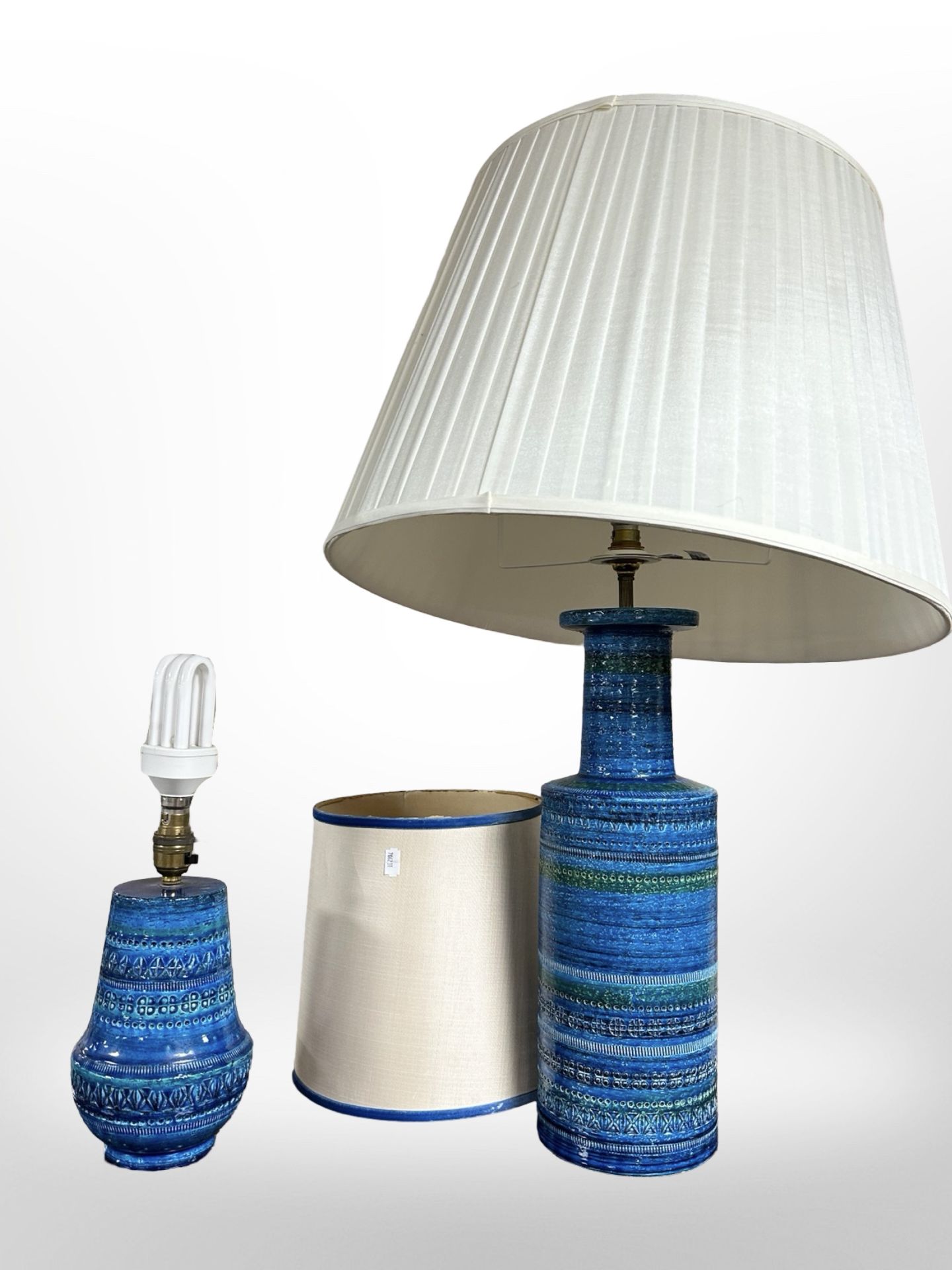 Two contemporary turquoise-glazed earthenware lamp bases marked 'Made in Italy',