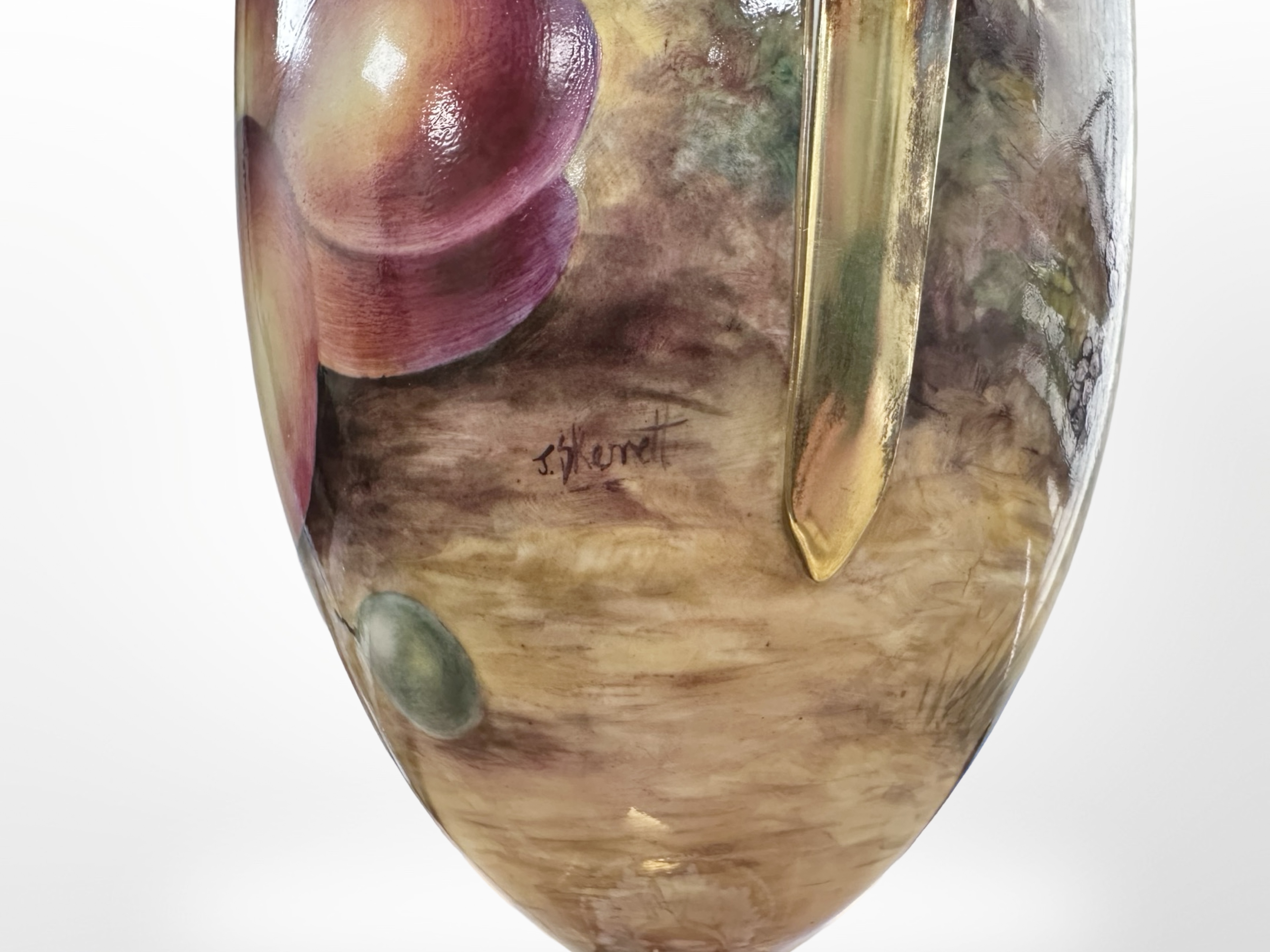 A Royal Worcester Neo-Classical pedestal table lamp hand painted with fruit, - Image 3 of 4