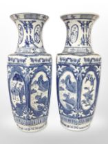 A pair of contemporary Chinese blue and white porcelain hexagonal baluster vases,