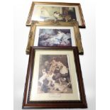 A framed print after Charles Burton Barber and two other prints.