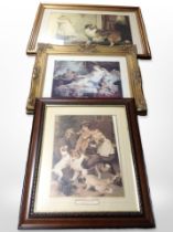 A framed print after Charles Burton Barber and two other prints.