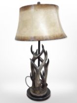 A contemporary faux animal horn table lamp, height 76cm.