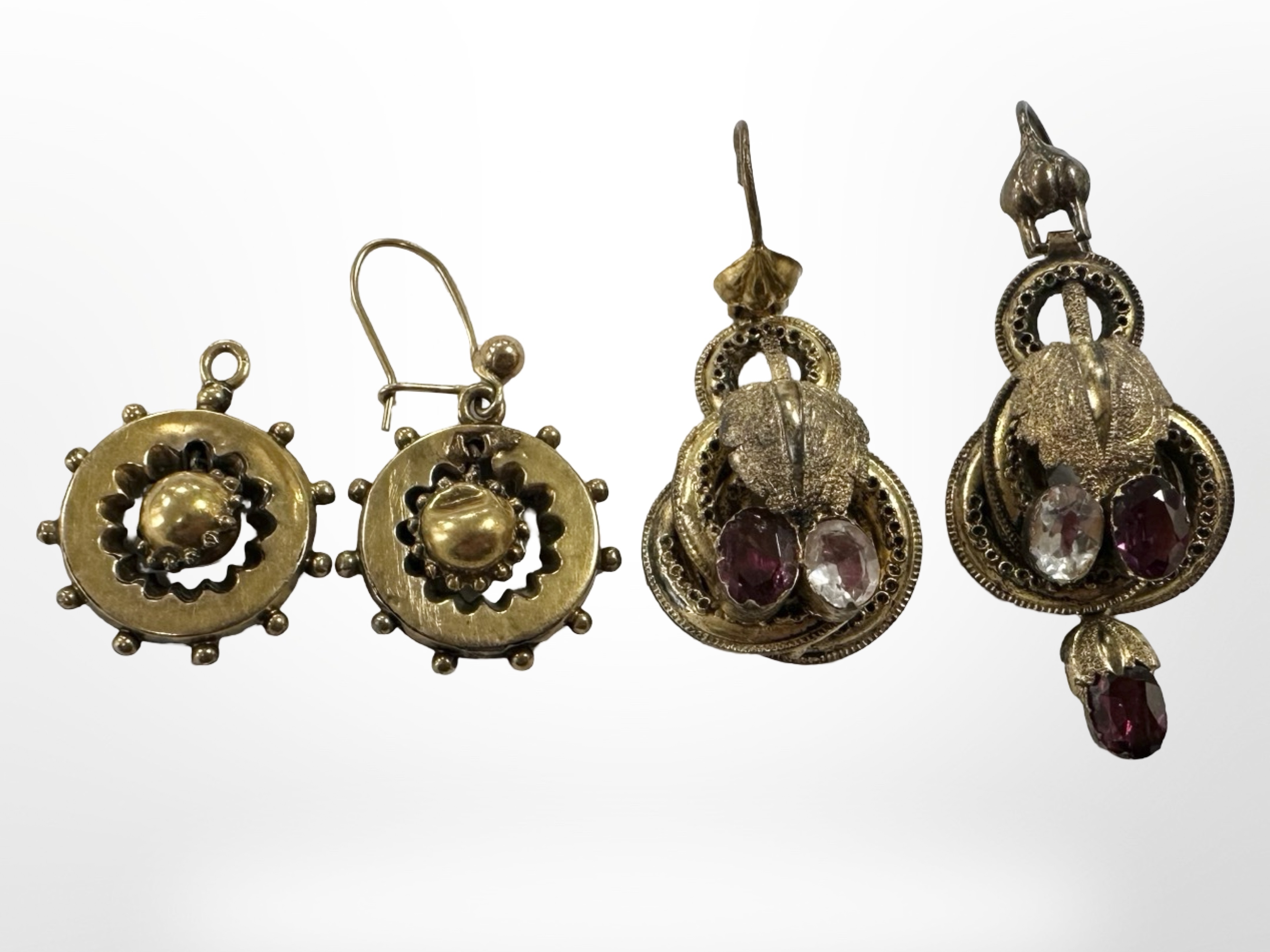 Two pairs of Victorian Etruscan Revival earrings,