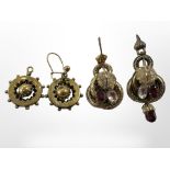 Two pairs of Victorian Etruscan Revival earrings,