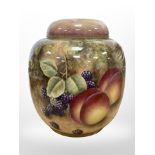 A Royal Worcester ginger jar and cover, hand painted with fruit, black mark to base, numbered 2826,