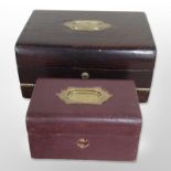 An oak writing box, width 31cm, and a further jewellery box.