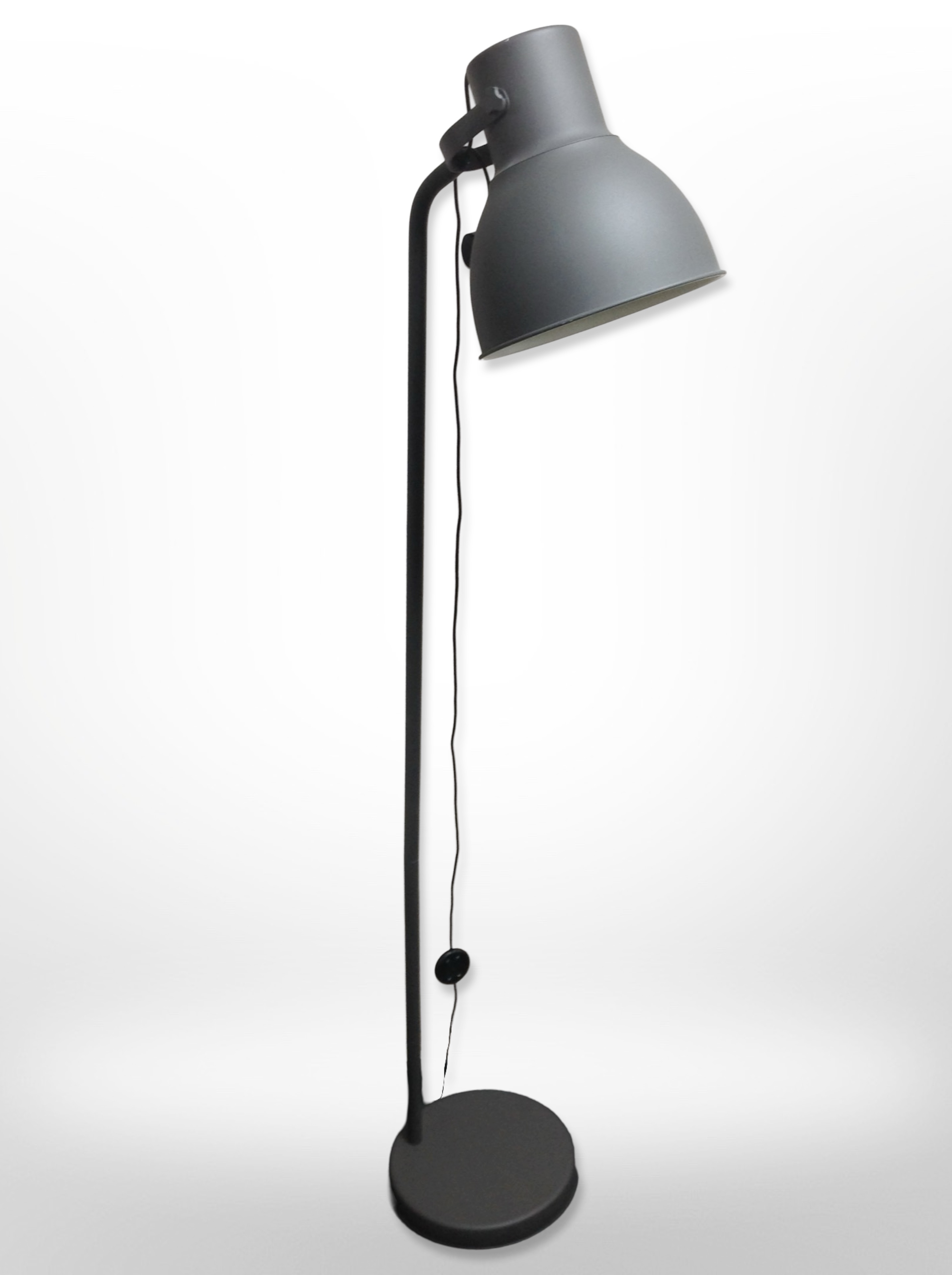 A contemporary standard lamp in grey metallic finish, height 180cm.