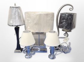 Five contemporary table lamps, tallest 69cm.