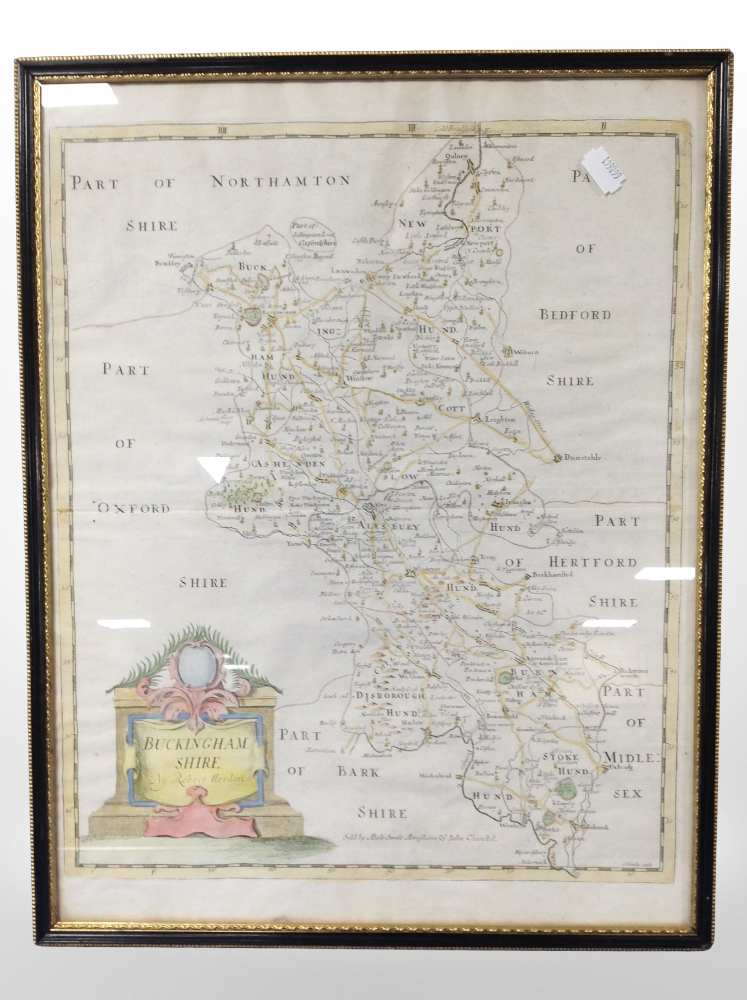 A 17th-century map of Buckinghamshire by Robert Morden, 46cm x 36cm.