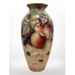 A Royal Worcester vase, hand painted with fruit, black mark to base, numbered 2160, signed T Nutt,