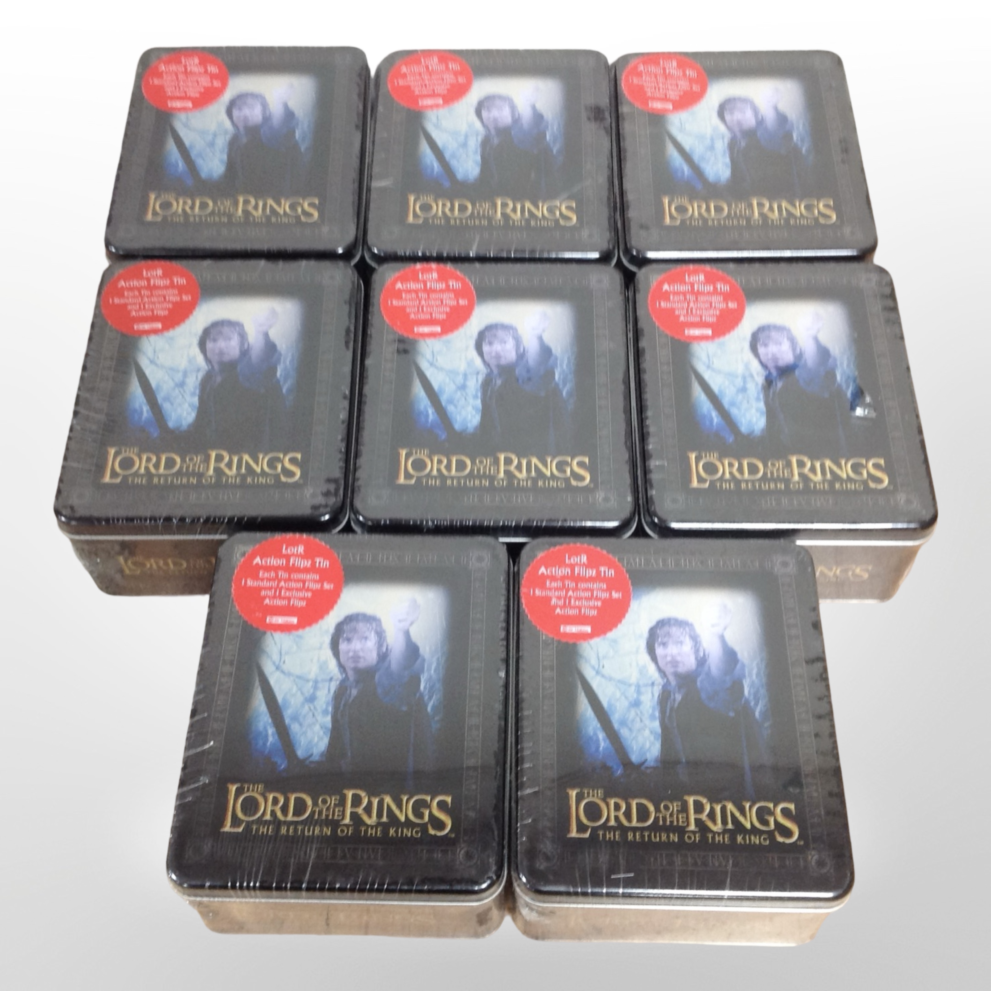 A group of eight Artbox The Lord of the Rings: The Return of the King Action Flipz tins,