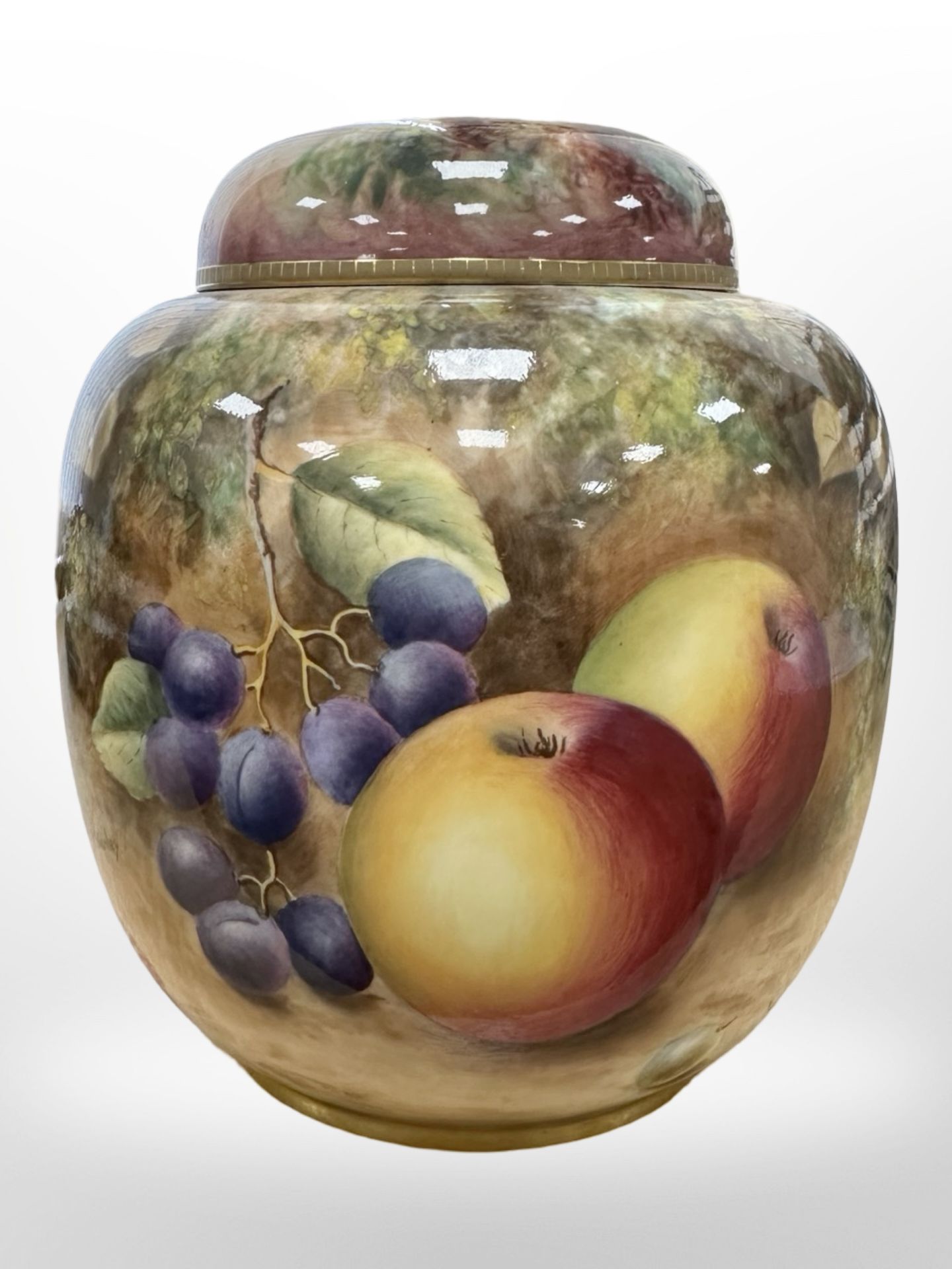 A Royal Worcester ginger jar and cover, hand painted with fruit, black mark to base, numbered 2826, - Image 3 of 6