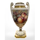 A Royal Worcester Neo-Classical pedestal table lamp hand painted with fruit,