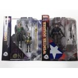 Two Marvel Select figurines, Loki and the Winter Soldier, boxed.