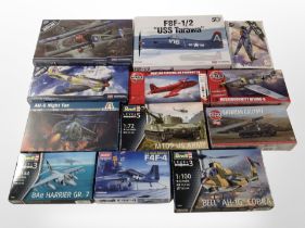 12 Revell, Airfix, Academy and Italeri scale modelling sets to include military aircraft and tanks,