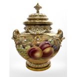 A Royal Worcester twin handled pot pourri vase and cover, shape 1428,