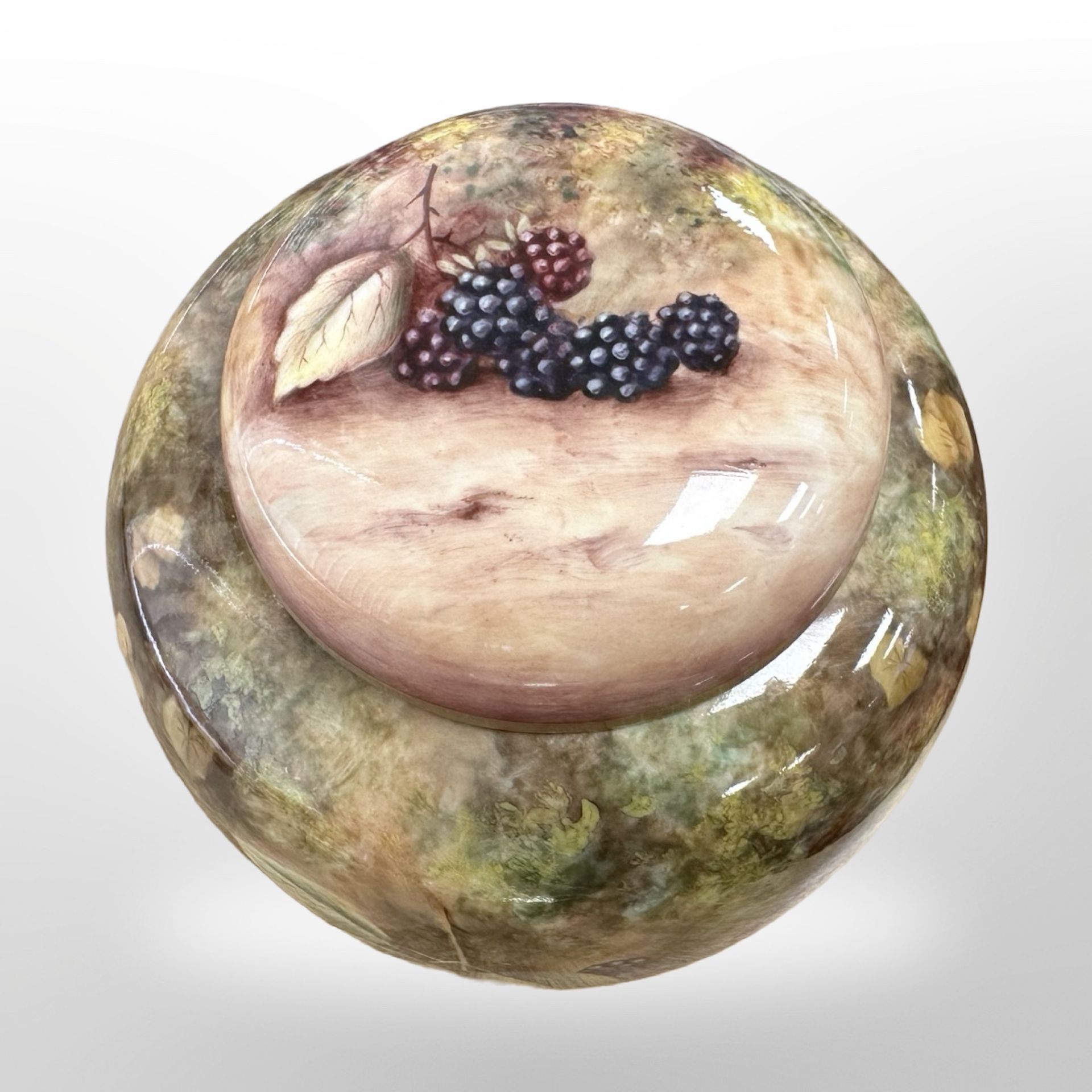 A Royal Worcester ginger jar and cover, hand painted with fruit, black mark to base, numbered 2826, - Image 5 of 6