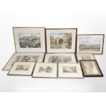 A group of pictures and prints including a watercolour of Durham Cathedral by W Allder,