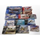 12 Revell, Airfix and Academy scale modelling sets to include military aircraft and tanks,