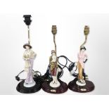 Three Juliana Collection figural table lamps, tallest 47cm.