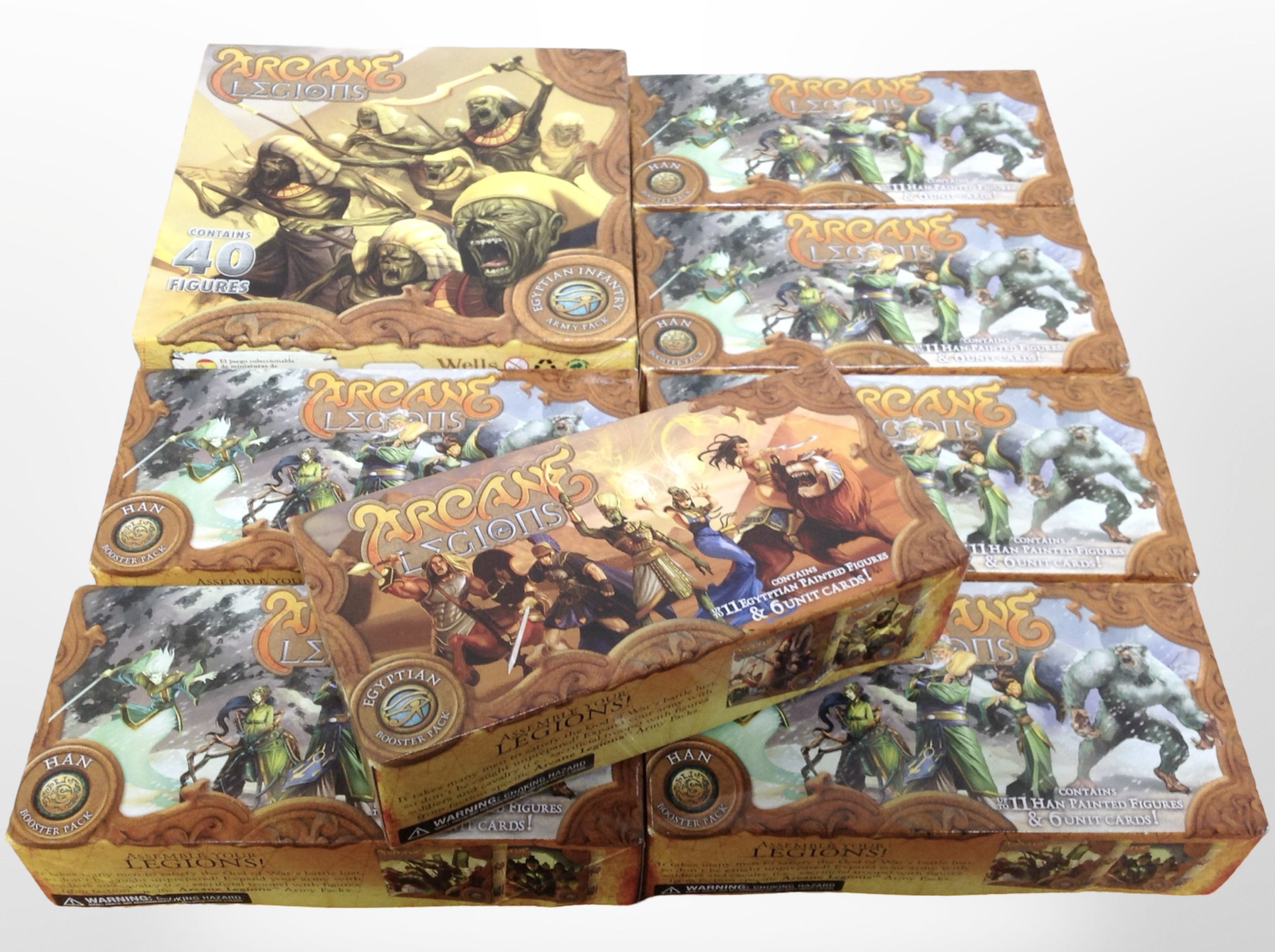 Eight Arcane Legions miniatures game figurine box sets.