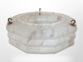 An Art Deco marbled glass pendant light shade, diameter 35cm.