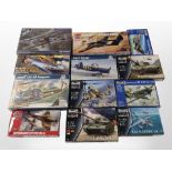 12 Revell, Airfix, Academy and Italeri scale modelling sets to include military aircraft and tanks,