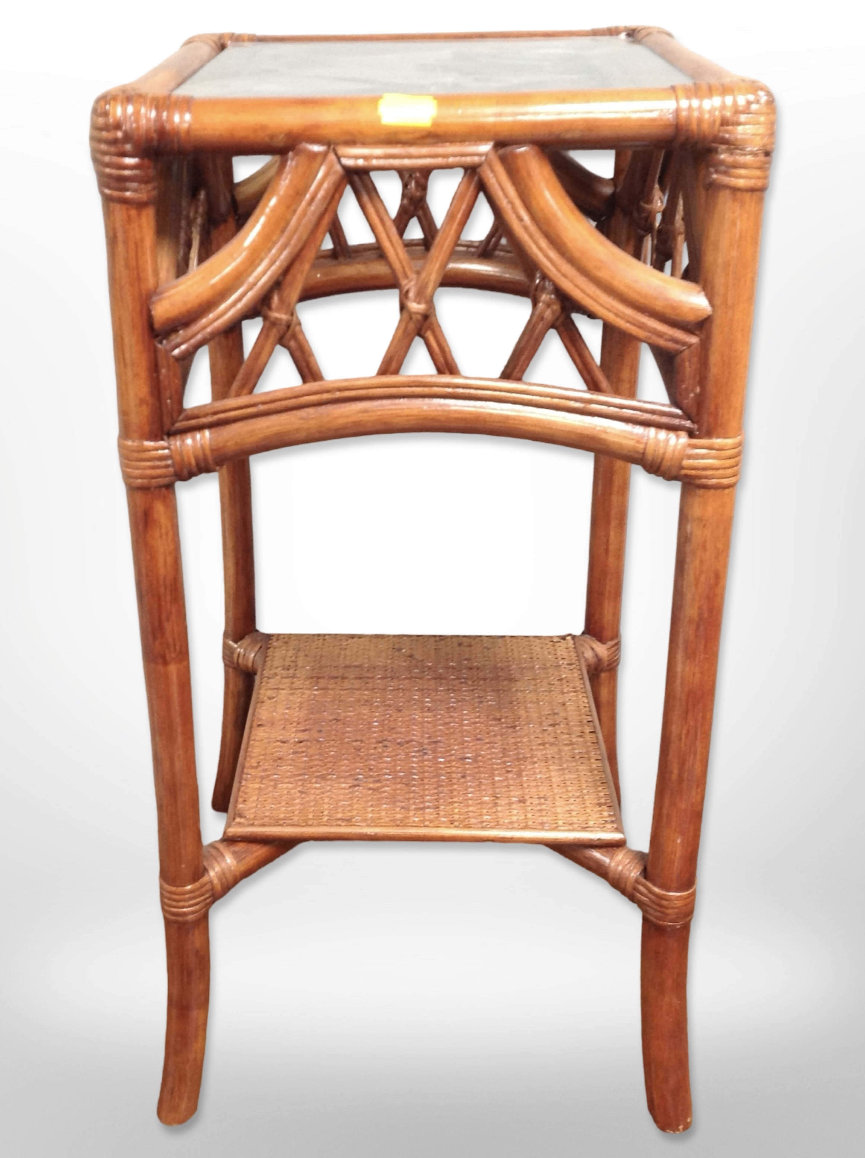 A bamboo and wicker stand, height 63cm.