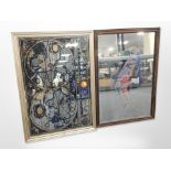 Two picture mirrors, one depicting a map of the world, the other with Pepsi-Cola advertising,