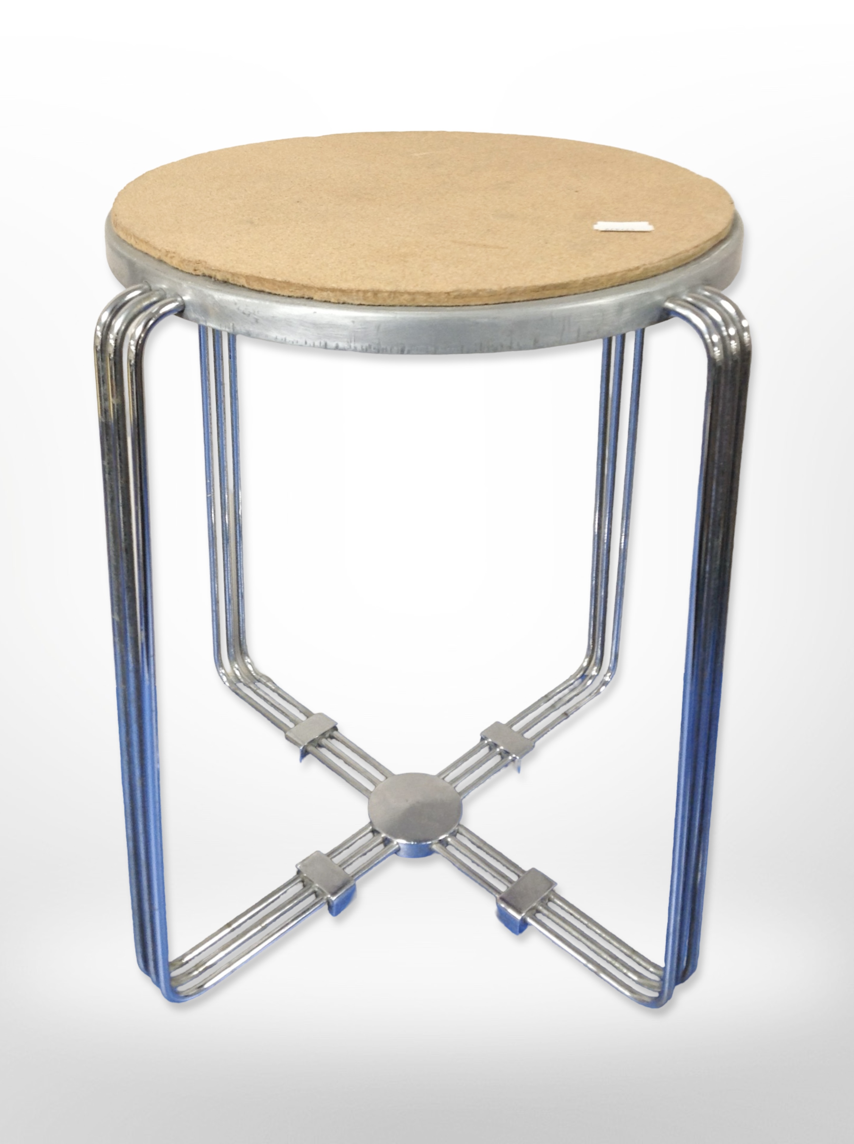 A chrome-framed circular stool, height 41cm.