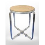 A chrome-framed circular stool, height 41cm.