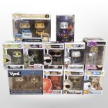 11 Funko Pop! and other figurines including Marvel, Terminator, Batman, Harry Potter, etc., boxed.